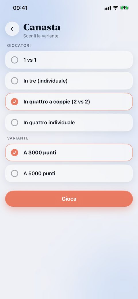 Scelta di variante e numero di giocatori