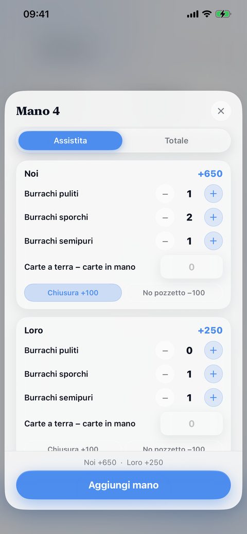 Inserimento assistito di una nuova mano